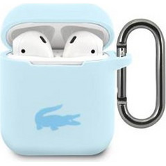 Lacoste Liquid Silicone Glossy Printing Logo Θήκη Σιλικόνης με Γάντζο για Apple AirPods 1 / 2 Γαλάζια