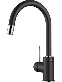 Blanco Mida-S 526146 Μπαταρία Κουζίνας Πάγκου Διπλής Παροχής Ανάμεικτη με Ντουζ Μαύρη
