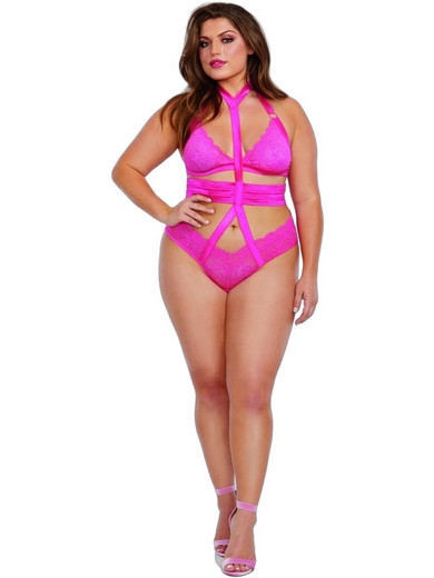 Dreamgirl Sexy Κορμάκι String See Through με Δαντέλα Φούξια 12364X