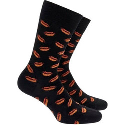 Walk Hot dog Βαμβακερές Ανδρικές Κάλτσες Μέχρι το Γόνατο με Σχέδια Μαύρες W1064-33