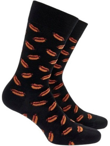 Walk Hot dog Βαμβακερές Ανδρικές Κάλτσες Μέχρι το Γόνατο με Σχέδια Μαύρες W1064-33