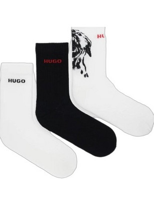 Hugo Boss Angry Dog Βαμβακερές Ανδρικές Κάλτσες Ψηλές με Σχέδια Λευκές Μαύρες 3Pack 50555045-100