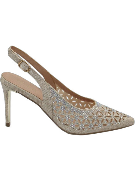 Menbur Γόβες Slingback Δερμάτινες με Τακούνι Στιλέτο με Στρας Μπεζ 21434-0087-1-499