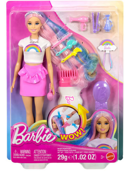 Mattel Barbie Rainbow Sparkle Hair with Styling Accessories
