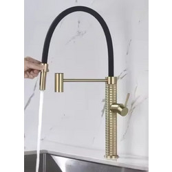 Bonken HT-9125 Μπαταρία Κουζίνας Πάγκου Διπλής Παροχής Ανάμεικτη με Εύκαμπτο Ρουξούνι Χρυσή