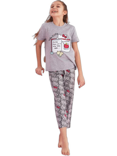 Sexen Hello Kitty Παιδική Πιτζάμα Βαμβακερή Καλοκαιρινή Γκρι HK001K