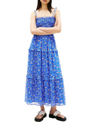 Tommy Jeans Midi Καλοκαιρινό Καθημερινό Φόρεμα Floral Μπλε DW0DW20339-C6H