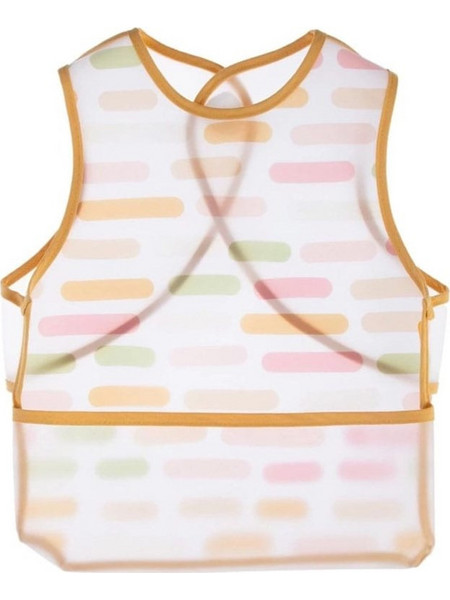 Baby Jem Pastel Stripes Αδιάβροχη Σαλιάρα Ποδιά Πλαστική με Αυτοκόλλητο & Τσέπη 6m+ Πορτοκαλί