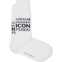 Armani Exchange Ανδρικές Κάλτσες Ψηλές με Σχέδια Λευκές 953033-CC652-00010