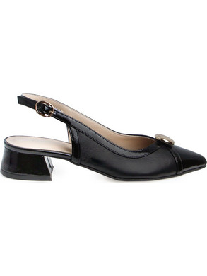 Fratelli Petridi Γόβες Slingback Δερμάτινες με Χοντρό Χαμηλό Τακούνι Μαύρες 1316
