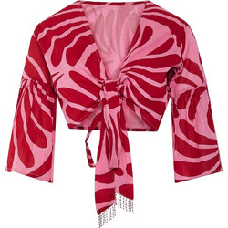 Funky Buddha Γυναικείο Καλοκαιρινό Crop Κρουαζέ Top Βαμβακερό Ροζ FBL013-119-17