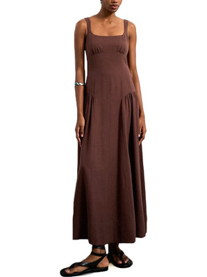 Topshop Maxi Καλοκαιρινό Βραδινό Φόρεμα Λινό Σοκολατί 31001028