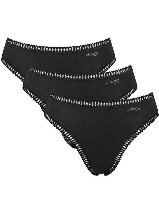 Sloggi Go Crush Βαμβακερά Γυναικεία Slip με Δαντέλα Μαύρα 3Pack 10219663-0004