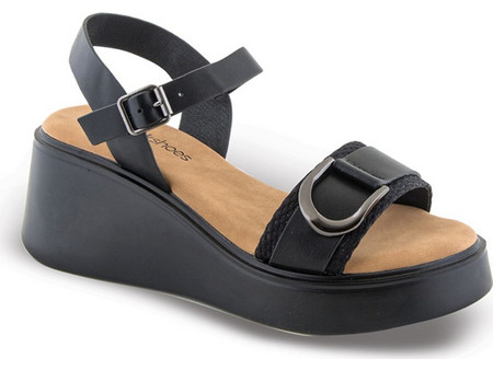 Zak Shoes Καλοκαιρινές Γυναικείες Πλατφόρμες Χαμηλές Δερμάτινες Μαύρες SD36005