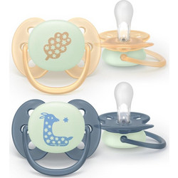 Philips Avent Ultrasoft Night Ορθοδοντικές Πιπίλες Σιλικόνης Νυκτός 6-18m Σομόν Μπλε 2τμχ SCF094/03