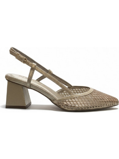 Menbur Γόβες Slingback Δερμάτινες με Χοντρό Χαμηλό Τακούνι Χρυσές 78000