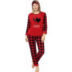 Asel Σετ Γυναικείες Πιτζάμες Χειμωνιάτικες Fleece Κόκκινες Μαύρες 8288