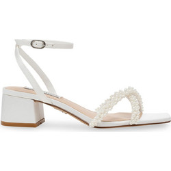 Steve Madden Γυναικεία Πέδιλα Δερμάτινα Λευκά με Χοντρό Χαμηλό Τακούνι 11003653-04