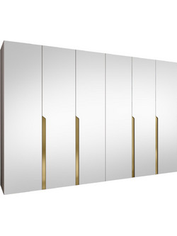 PoliHome Εξάφυλλη Ντουλάπα Ρούχων Mila II με Καθρέπτη Γκρι Χρυσή 300x52x202cm 163088729