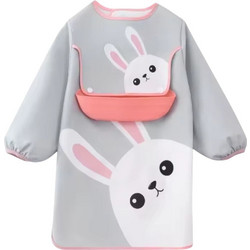 QueenMother Mrs. Bunny Αδιάβροχη Σαλιάρα Ποδιά Υφασμάτινη με Αυτοκόλλητο Τσέπη & Μανίκια 6m+ Γκρι