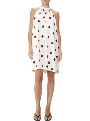 Grace & Mila Warna Mini Καλοκαιρινό Βραδινό Φόρεμα Λινό Λευκό 147624