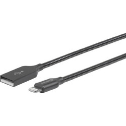 eSTUFF ES601065 Braided Stainless USB-A to Lightning Cable 0.5m Black