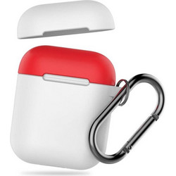 AHAstyle PT46 Θήκη Σιλικόνης με Γάντζο για Apple AirPods 1 Λευκή Κόκκινη