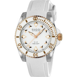 Gucci Dive Γυναικείο Ρολόι Αυτόματο με Λευκό Καουτσούκ Λουράκι YA136407