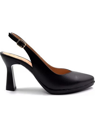 Desiree Γόβες Slingback Δερμάτινες με Λεπτό Ψηλό Τακούνι & Φιάπα Μαύρες SAGA14