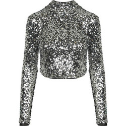 DKNY Γυναικείο Χειμερινό Crop Top με Παγιέτες Ασημί DJ4T1239-SIL
