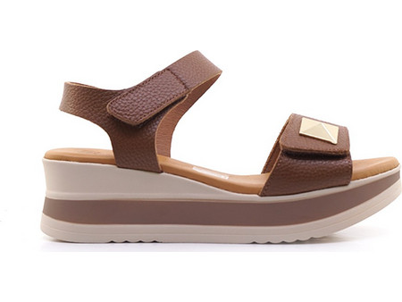 Oh My Sandals Καλοκαιρινές Γυναικείες Πλατφόρμες Χαμηλές Δερμάτινες Ταμπά 5972