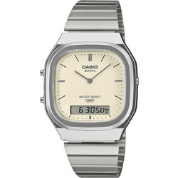 Casio Vintage Ανδρικό Ρολόι Χρονογράφος με Ασημί Μεταλλικό Μπρασελέ AQ-240E-7A2