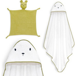 Interbaby Bear Σετ Βρεφικό Μπουρνούζι Κάπα Λευκό Κίτρινο 100x100cm 2τμχ