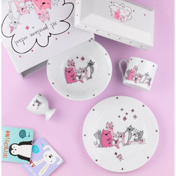 SP Tableware Παιδικό Σετ Φαγητού Πορσελάνης Cats Λευκό Ροζ 4τμχ