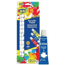 Luna Σετ Ακρυλικά Χρώματα Ζωγραφικής 12ml 12τμχ
