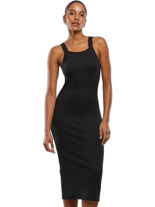 Urban Classics Midi Καλοκαιρινό Καθημερινό Φόρεμα Ριπ Μαύρο TB7526-00007