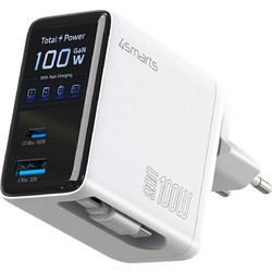 4Smarts Gan Flex Screen Ai Φορτιστής με Καλώδιο USB-C με Θύρα USB-A & Θύρα USB-C 100W Power Delivery
