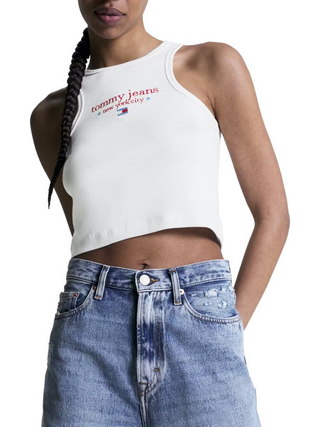 Tommy Hilfiger Γυναικείο Καλοκαιρινό Crop Top Ριπ Λευκό DW0DW16142-YBR