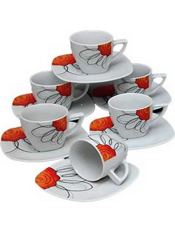 For Home Daisy Σετ Φλιτζάνια Ελληνικού Καφέ & Τσαγιού Πορσελάνης Λευκά Πορτοκαλί 6τμχ GC08628