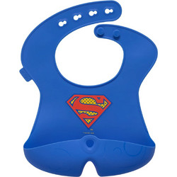 B.Box Superman Αδιάβροχη Σαλιάρα Σιλικόνης με Κουμπί & Τσέπη 4m+ Μπλε