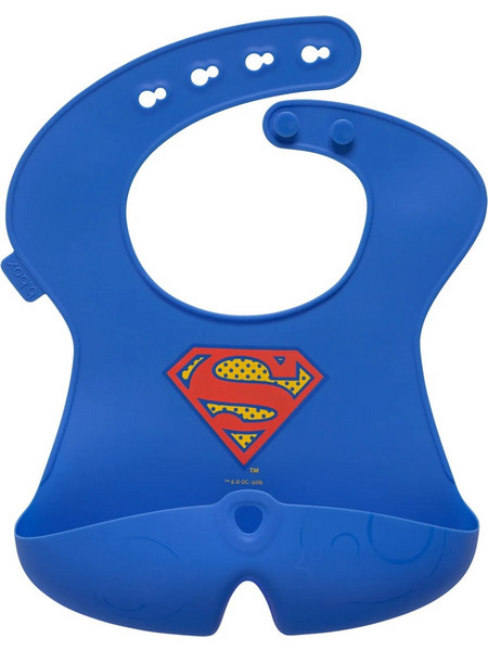 B.Box Superman Αδιάβροχη Σαλιάρα Σιλικόνης με Κουμπί & Τσέπη 4m+ Μπλε