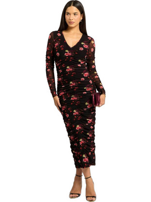 Ted Baker Sylira Midi Βραδινό Φόρεμα Floral Μεταξωτό Μαύρο 285276