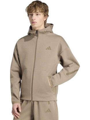 Adidas Ανδρική Ζακέτα Φούτερ με Κουκούλα και Φερμουάρ Καφέ KF3828