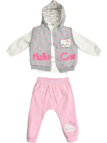 Porte Hello Kitty Βρεφικό Σετ Φόρμας για Κορίτσι Χειμωνιάτικο Γκρι Ροζ 17154