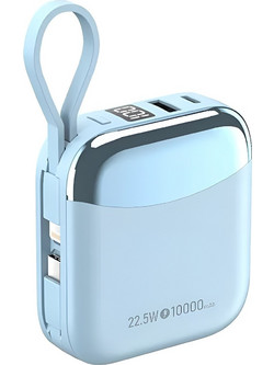 Takemore R56J Power Bank 10000mAh 22.5W με Ενσωματωμένο Καλώδιο USB-C Blue