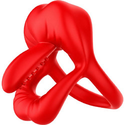 Kinksters Big Mouth Vibrating Cock Ring with Ribbed Stimulator Ελαστικό Δαχτυλίδι Πέους & Όρχεων Σιλικόνης με Δόνηση 5.8mm Κόκκινο