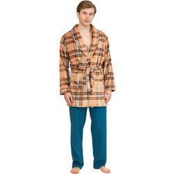 Harmony Χειμωνιάτικη Ανδρική Ρόμπα Fleece Καρό Καφέ 807311