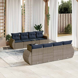 vidaXL Σετ Σαλόνι Κήπου Rattan 9τμχ Εκρού Μπλε 3221150