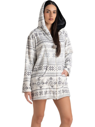 Rachel Γυναικεία Ρόμπα Χειμωνιάτικη Fleece Γκρι 13745