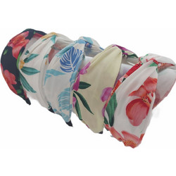 RO Accessories 14-0109 Στέκα Μαλλιών Υφασμάτινη Κόμπος Floral Λευκή Κίτρινη
